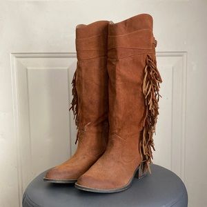 Fringe Heeled Boots- Cognac/Brown